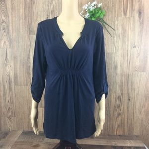 Calvin Klein Navy Gather Front Roll Sleeve Tunic